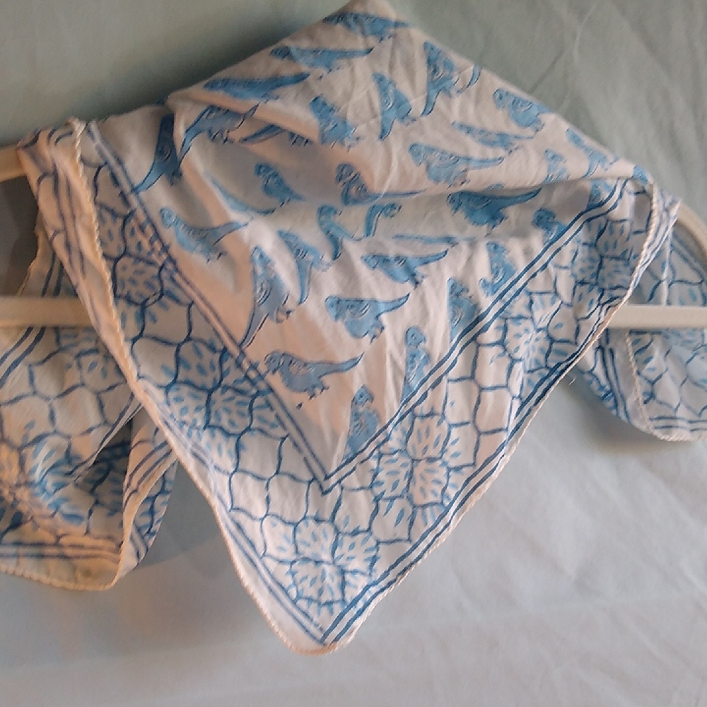 Blue + White Parrot Bird Print Scarf